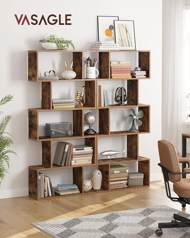 VASAGLE Bookcase, 5-Tier Bookshelf, Display Shelf and Room Divider, Freestanding Decorative Storage Shelving, Rustic Brown ULBC62BX, 27.6”L x 9.4”W x 62.6”H (70 x 24 x 159 cm) - LeafyLoom