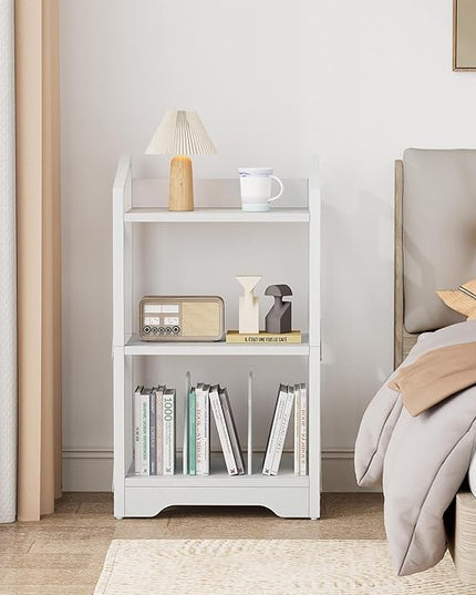 Vagusicc 3 Tier Bookshelf, Small Book Shelf Industrial Bookshelf, Wood Short Book Shelf Office Shelves with Metal Frame, White Open Shelf Storage Organizer Bookcase for Living Room Bedroom, White - LeafyLoom