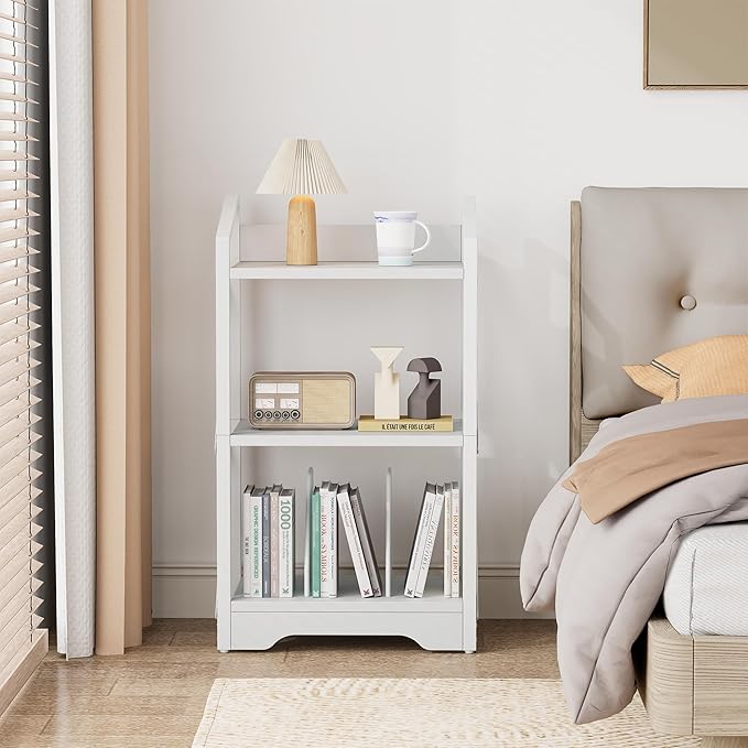Vagusicc 3 Tier Bookshelf, Small Book Shelf Industrial Bookshelf, Wood Short Book Shelf Office Shelves with Metal Frame, White Open Shelf Storage Organizer Bookcase for Living Room Bedroom, White - LeafyLoom