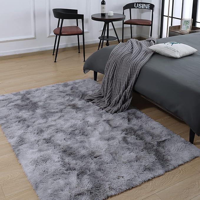 AROGAN Soft Rainbow Area Rugs for Girls Room 4x6 Feet, Fluffy Girls Bedroom Rugs, Princess Rug, Cute Colorful Carpet for Kids Teens Nursery Toddler, Grey - LeafyLoom
