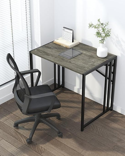 32 inch Small Folding Desk, Writing Gaming Computer Camping Desk for Small Spaces, No Assembly Required Home Office Desk, Black Oak - LeafyLoom