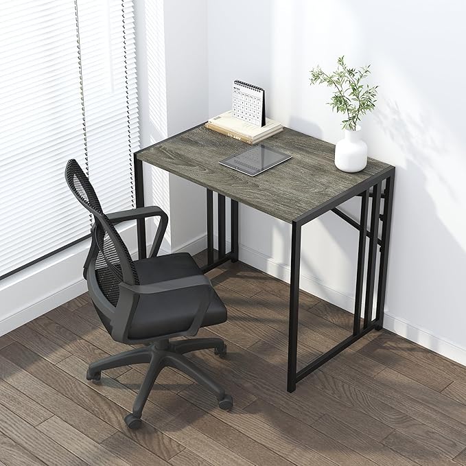 32 inch Small Folding Desk, Writing Gaming Computer Camping Desk for Small Spaces, No Assembly Required Home Office Desk, Black Oak - LeafyLoom