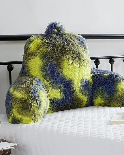 Fur Reading Pillow - Big Size 30x17x17 Inch with Premium Stuffing, Adult & Children Backrest Pillow with Arms, Bed Wedge Pillow for Headboard, Back Support Pillow for Sitting Up in Bed - LeafyLoom
