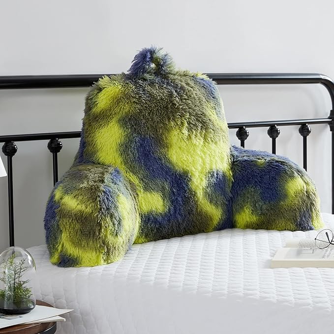 Fur Reading Pillow - Big Size 30x17x17 Inch with Premium Stuffing, Adult & Children Backrest Pillow with Arms, Bed Wedge Pillow for Headboard, Back Support Pillow for Sitting Up in Bed - LeafyLoom