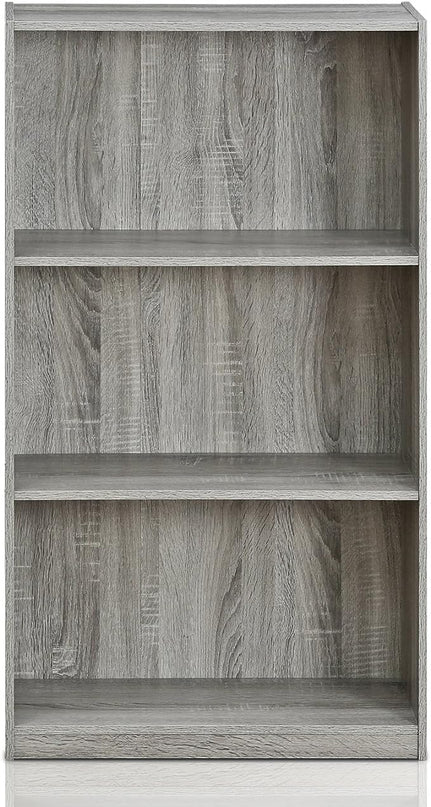 Furinno Basic 3-Tier Bookcase Storage Shelves, French Oak Grey - LeafyLoom