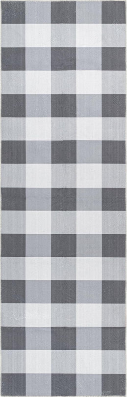 nuLOOM Lucy Machine Washable Farmhouse Buffalo Plaid Runner Rug, 2' 6" x 8', Grey, Rectangular, 0.1" Thick - LeafyLoom