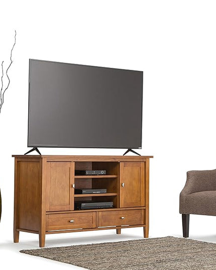 SIMPLIHOME Warm Shaker SOLID WOOD 47 Inch Wide Transitional TV Media Stand in Light Golden Brown For TVs up to 50 Inches, For The Living Room and Entertainment Center - LeafyLoom