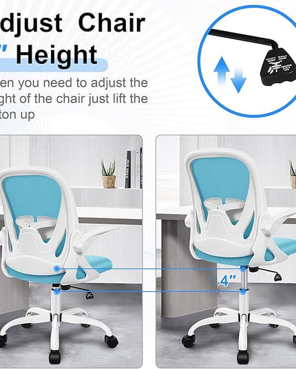 Primy Office Chair Ergonomic Desk Chair with Adjustable Lumbar Support and Height, Swivel Breathable Desk Mesh Computer Chair with Flip up Armrests for Conference Room（Blue） - LeafyLoom