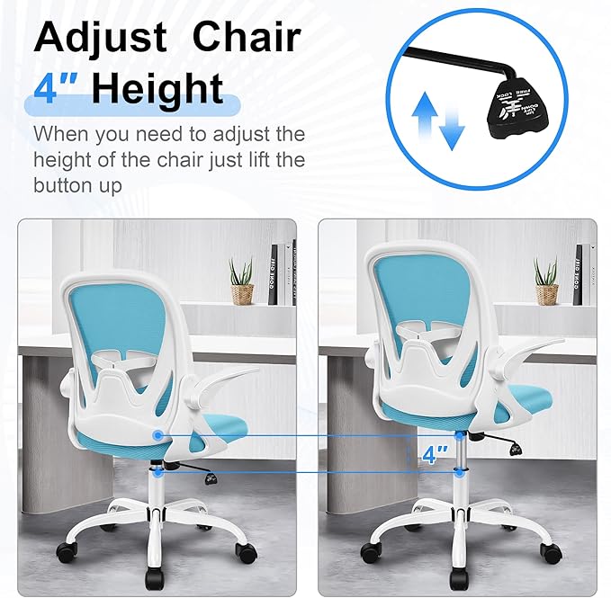 Primy Office Chair Ergonomic Desk Chair with Adjustable Lumbar Support and Height, Swivel Breathable Desk Mesh Computer Chair with Flip up Armrests for Conference Room（Blue） - LeafyLoom