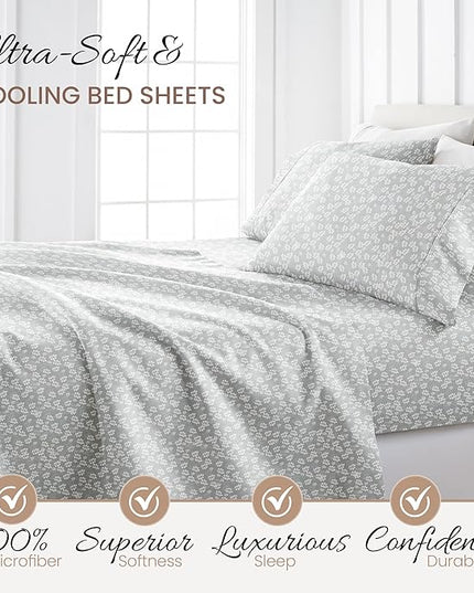Linen Market 4 Piece Queen Bedding Sheet Set (Gray Wheatfield) - Sleep Better Than Ever with These Ultra-Soft & Cooling Bed Sheets for Your Queen Size Bed - Deep Pocket Fits 16" Mattress - LeafyLoom