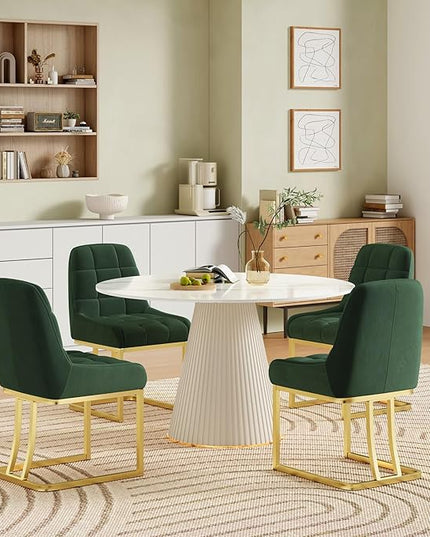 STARY Upholstered Velvet Armless Dining Room Chairs with Gold Metal Legs for Kitchen Restaurant, Green- Set of 4 - LeafyLoom