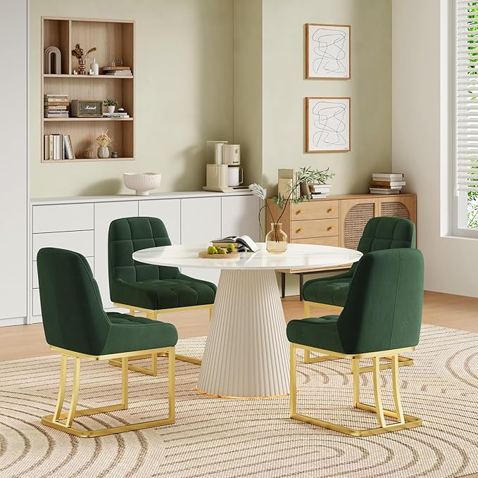 STARY Upholstered Velvet Armless Dining Room Chairs with Gold Metal Legs for Kitchen Restaurant, Green- Set of 4 - LeafyLoom