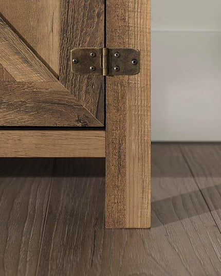 Walker Edison Georgetown Modern Farmhouse Double Barn Door TV Stand for TVs up to 80 Inches, 70 Inch, Rustic Oak, Without Fireplace, 15.75 x 70 x 24 inches - LeafyLoom