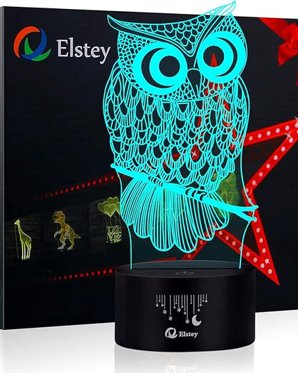 Elstey Owl 3D Illusion Lamp, 7 Color Changing Touch Table Desk LED Night Light Great Kids Gifts Home Decoration - LeafyLoom