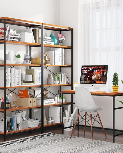 Himimi 6 Tier Industrial Bookshelf, Vintage Standing Storage Shelf, Display Shelving Units, Tall Bookcase, Industrial Metal Book Shelves for Living Room Bedroom and Home Office - LeafyLoom