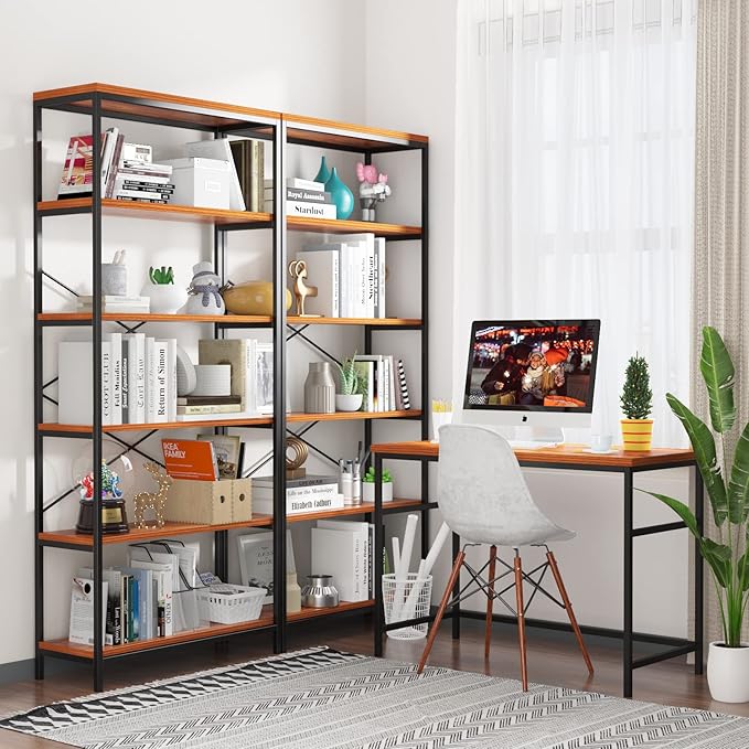 Himimi 6 Tier Industrial Bookshelf, Vintage Standing Storage Shelf, Display Shelving Units, Tall Bookcase, Industrial Metal Book Shelves for Living Room Bedroom and Home Office - LeafyLoom