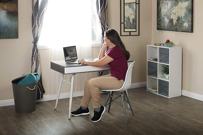 Calico Designs 51252 Alcove Modern Large Split Drawer in White/Cement Gray Desk with Storage, White/Cement Gray, White/Cement Gray - LeafyLoom