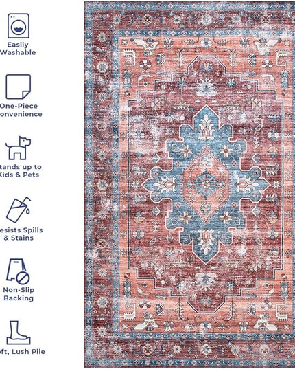 nuLOOM Zena Medallion Machine Washable Ultra Thin Area Rug, 6' x 9', Rust - LeafyLoom