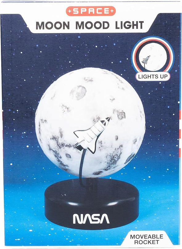 Fizz Creations NASA Inspired Moon Mood Light. Features a Realistic Cratered Effect and a Gentle Orbiting Rocket. Battery Powered. Portable. NASA Inspired Space Merchandise from - LeafyLoom