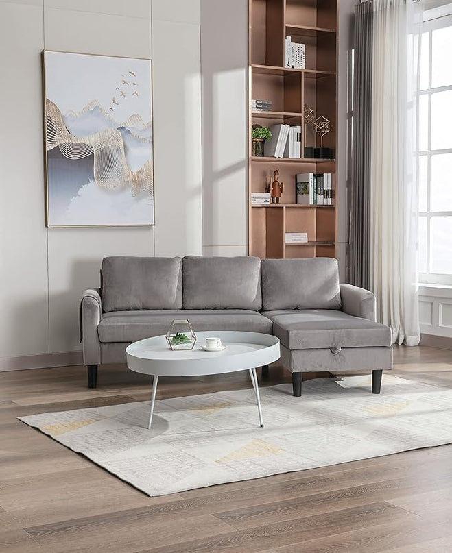 72.44" L-Shaped Reversible Sectional Sofa w/Pull Out Bed & Storage Chaise Lounge,Interior Furniture Comfy Sleeper Corner Couch with 3 Throw Pillows and Pockets,for Dorm,Apartment,Gray - LeafyLoom