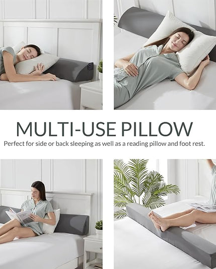 Hearth & Harbor Bed Wedge Pillow for Headboard, Bed Gap Filler Full Size with Side Pockets, Headboard Wedge Pillow for Sleeping, Triangle Mattress Gap Filler 54”x10” Pillow Wedge for Headboard Gap - LeafyLoom