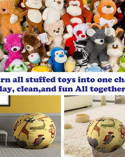 Stuffed Animal Storage Bean Bag Chairs Toy Storage Organizer Bean Bags Chair Cover for Kids 24" Cotton Canvas Beanbag with Zipper for Organizing Kid's and Adults Room, Animal pattern - LeafyLoom