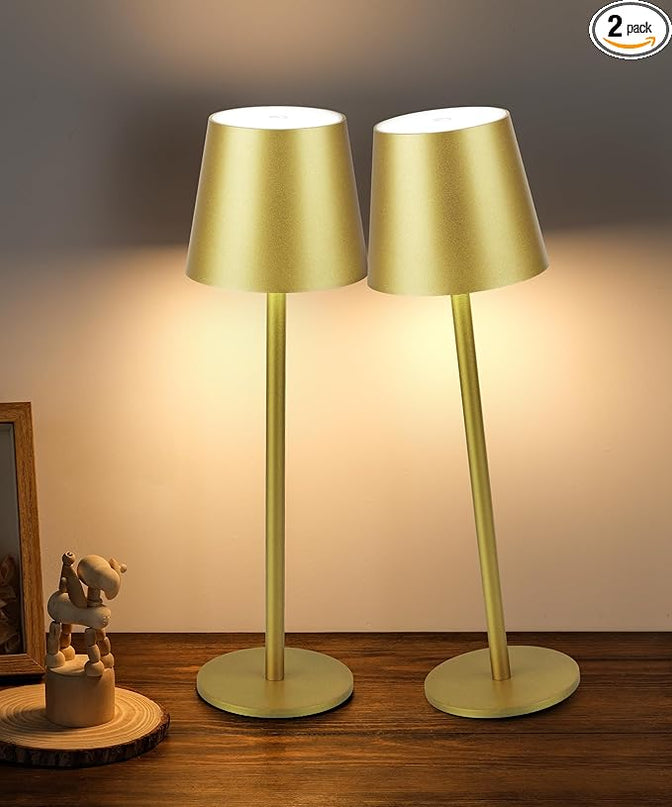 2Pack Cordless Table Lamp, 5200mAh IP54 Waterproof Rechargeable Battery Desk Lamp, 3 Color Stepless Dimming Up，Battery Operated Lamp for Kitchen/Outdoor/Restaurant/Camping (Champagne) - LeafyLoom