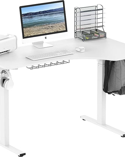 SHW 55-Inch L-Shaped Electric Height Adjustable L-Shaped Standing Desk with Right Facing Corner, White - LeafyLoom