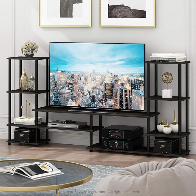 FURINNO Turn-N-Tube Grand Entertainment Center, Espresso/Black - LeafyLoom