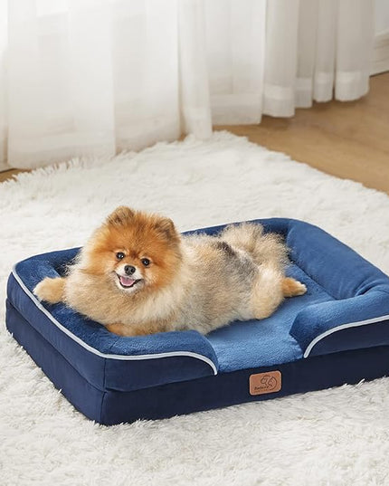 Bedsure Small Orthopedic Dog Bed - Washable Bolster Dog Sofa Beds for Small Dogs, Supportive Foam Pet Couch Bed with Removable Washable Cover, Waterproof Lining and Nonskid Bottom Couch, Navy Blue BEDSURE