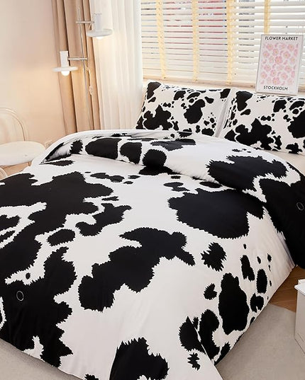 Cow Print Bedding Set Queen,Queen Size Cow Print Comforter Sets,Boys Bedding Set Queen,Black and White Color Comforter,Cow Room Decor - LeafyLoom