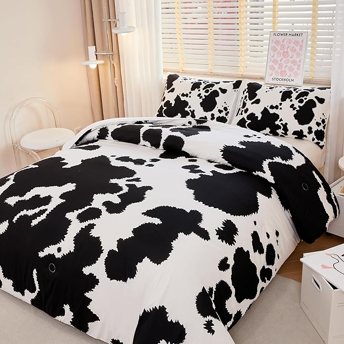 Cow Print Comforter Full,Western Comforter Set Full,Boys Full Comforter Set,Black and White Color Comforter,Cow Bedding Set,Cow Room Decor - LeafyLoom