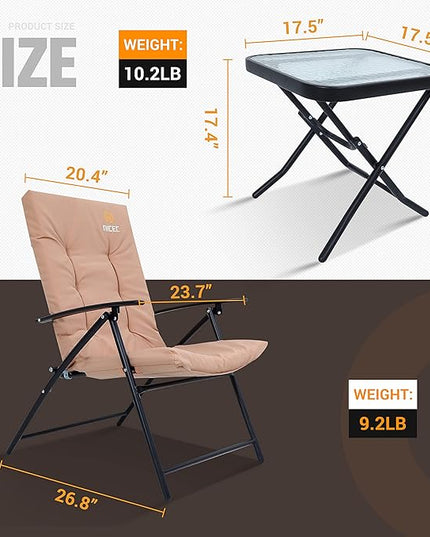 Nice C Outdoor Dining Sets, Patio Furniture Set, 8 Piece Set with Umbrella, Garden Outdoor Furniture Table Set with Tilted Removable Umbrella, Glass Table, and 6 Folding Chairs (Nude-3 Piece) - LeafyLoom