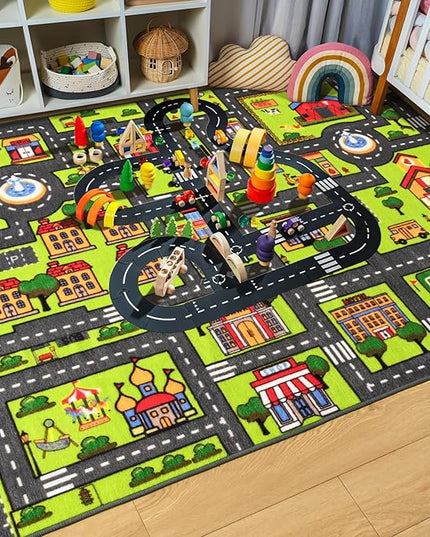 Zareas 3x5 Feet Kids Area Rug Play mat Car Rug for Playroom, Children Educational City Traffic Road Map Fun Car Carpet, Car Rug for Boys Bedroom, Upgrade Anti-Skid Rectangular for Kids Rugs, 60''x36'' - LeafyLoom