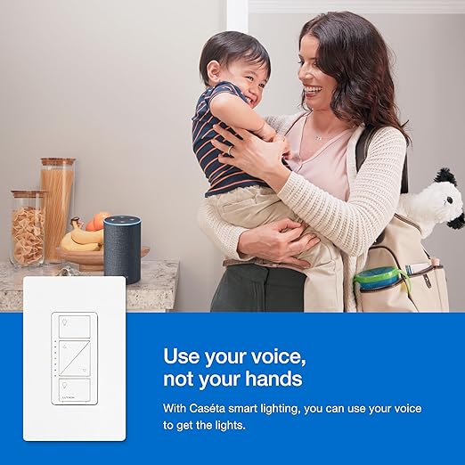 Lutron Caseta 3 Way Smart Dimmer Switch Kit, w/ Wireless 3 way Pico Remote and Bracket, Light Switch for LED Lights, No Neutral Required, P-PKG1WB-WH Lutron