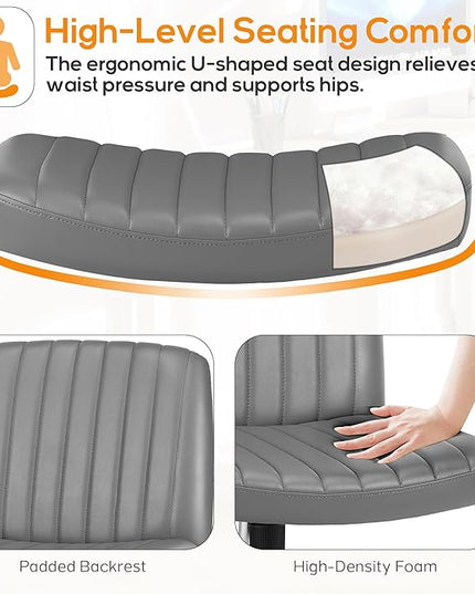 Criss Cross Chair, Cross Legged Office Chair, Wide Comfty Desk Chair, No Wheels Armless Computer Task Chair, Swivel Vanity Home Chair, Height Adjustable - LeafyLoom