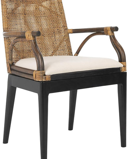 Safavieh Home Gianni Rattan Tropical Woven Arm Chair, Brown/Black - LeafyLoom