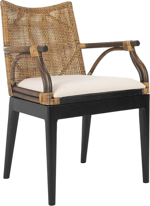 Safavieh Home Gianni Rattan Tropical Woven Arm Chair, Brown/Black - LeafyLoom