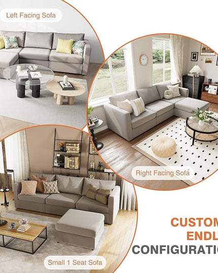 Sweetcrispy Convertible Modular Sectional Sofa, 4 Seat Sectional Couches for Living Room, L-Shaped Modern Fabric Modular Sofa Sleeper with Double Chaise for Home, Apartment, Dorm, Grey - LeafyLoom