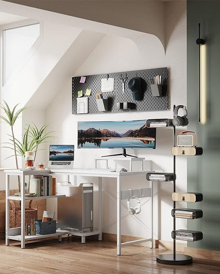 ODK 40 Inch Small L Shaped Computer Desk with Reversible Storage Shelves, L-shaped Corner Desk with Monitor Stand for Small Space, Modern Simple Writing Table for Home Office Workstation, White - LeafyLoom