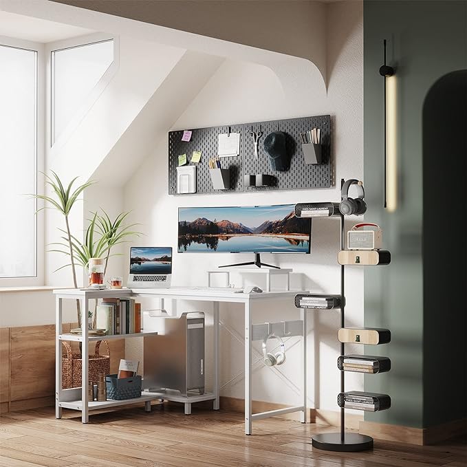 ODK 40 Inch Small L Shaped Computer Desk with Reversible Storage Shelves, L-shaped Corner Desk with Monitor Stand for Small Space, Modern Simple Writing Table for Home Office Workstation, White - LeafyLoom