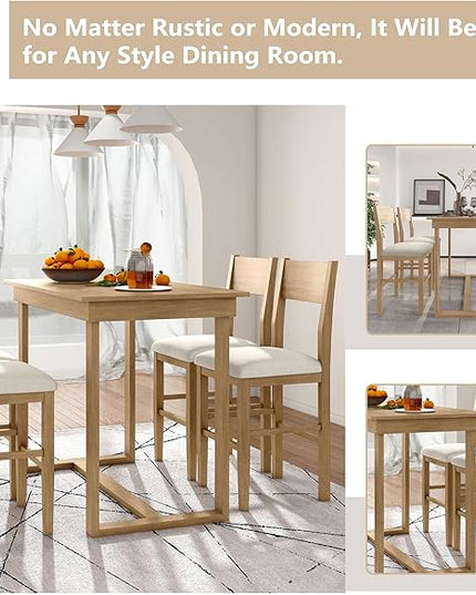 Farmhouse Style Counter Height Minimalism 1 Rectangular 4 Chairs, Easy Clean & Assembly, Room, Kitchen, Small Place, 5 Piece Dining Table Set, Brown 29 - LeafyLoom