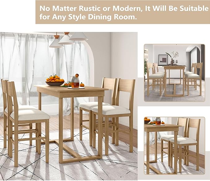 Farmhouse Style Counter Height Minimalism 1 Rectangular 4 Chairs, Easy Clean & Assembly, Room, Kitchen, Small Place, 5 Piece Dining Table Set, Brown 29 - LeafyLoom