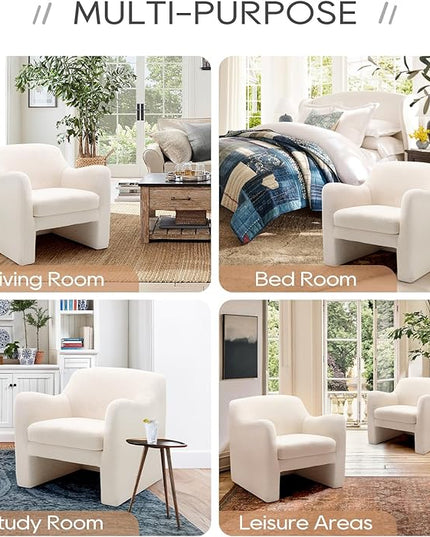COLAMY Sherpa Accent Chair for Living Room, Living Room Chair, Soft Padded Armchair with Back, Comfy Accent Living Room Chair with Back, Cream - LeafyLoom