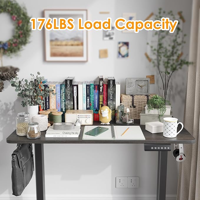 STARY Electric Adjustable Height Sit Stand Home Office Desk with Splice Board, 40x24, Abner Walnut Desktop/Black Frame - LeafyLoom