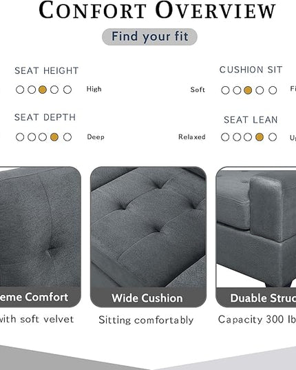 112" Modern L-Shape Sectional Sofa with Reversible Chaise &Storage Ottoman, Velvet Upholstered Couch w/Cup Holder, for Living Room, Apartment, 104 Inch, Dark Gray - LeafyLoom