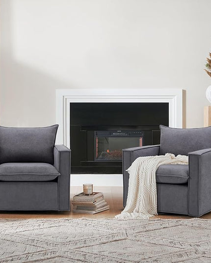 Swivel Accent Chair, 34 Inches Wide Upholstered Arm Chair with Plump Back Pillow, Modern Sofa Living Room Chair for Bedroom, Corner, Reading Nook-Grey - LeafyLoom