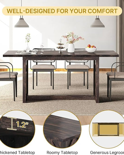 YITAHOME 70.8" Large Farmhouse Dining Table for 6 to 8 People, Rustic Style Wood Dinner Table, Rectangular Dining Table for Kitchen, Dining Room & Living Room - LeafyLoom