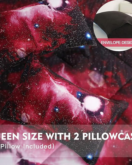 Litanika 3D Galaxy Comforter Queen(90x90lnch), 3 Pieces(1 Galaxy Comforter, 2 Pillowcases), Universe Nebula Outer Space Comforter, Microfiber Bedding Set for Boys Kids - LeafyLoom