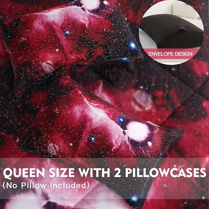 Litanika 3D Galaxy Comforter Queen(90x90lnch), 3 Pieces(1 Galaxy Comforter, 2 Pillowcases), Universe Nebula Outer Space Comforter, Microfiber Bedding Set for Boys Kids - LeafyLoom